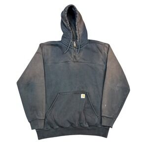 Carhartt Quarter Zip Rain Defender Hoodie Men's XL Tall Black Faded Workwear
